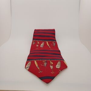 Tommy Hilfiger Red and Blue Striped Men's 100% Italian Silk Fishing Lures Tie!